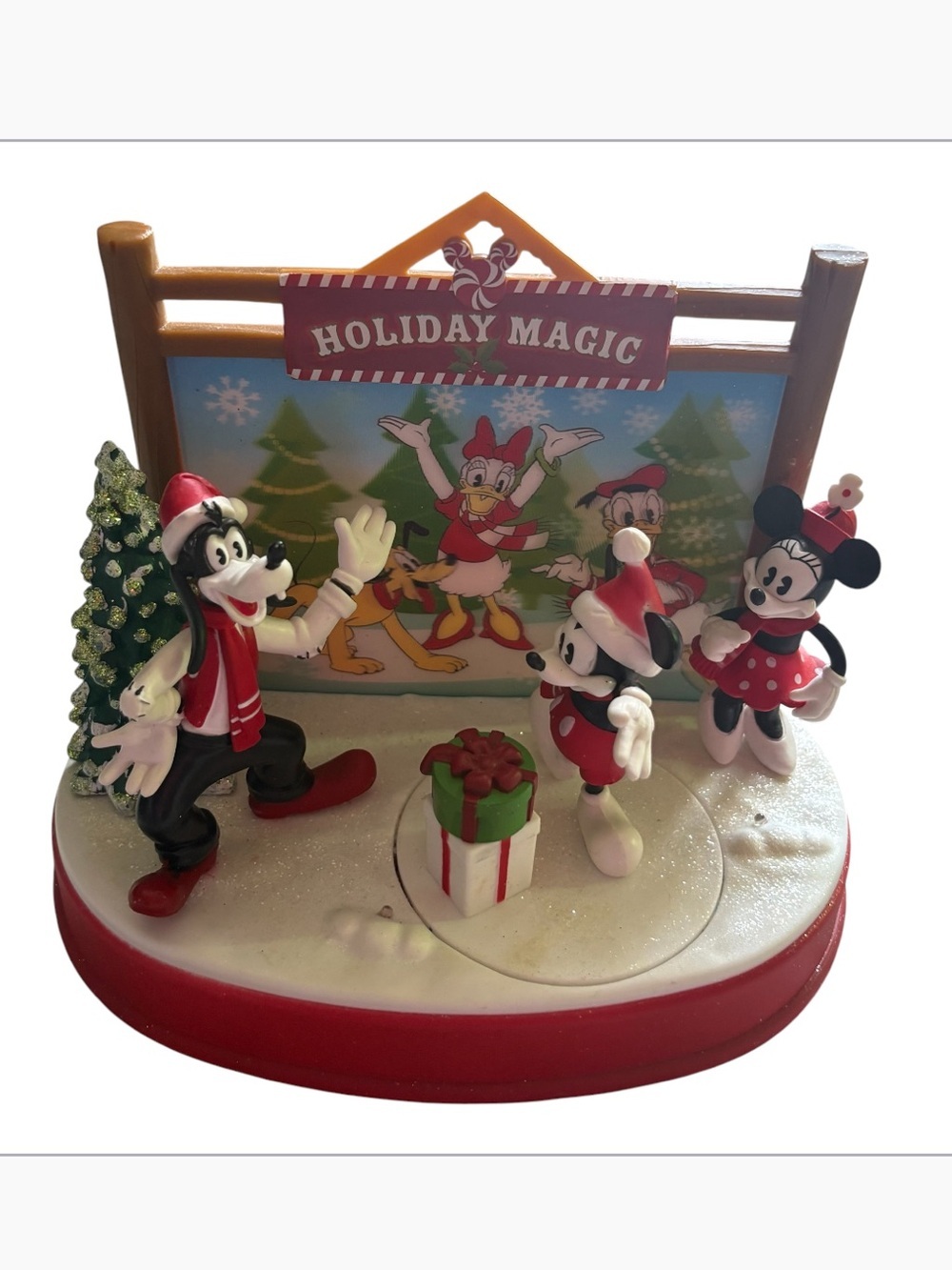 RUZ Disney Mickey Minnie and Goofy Holiday Magic Motion Lighted Christmas Scene